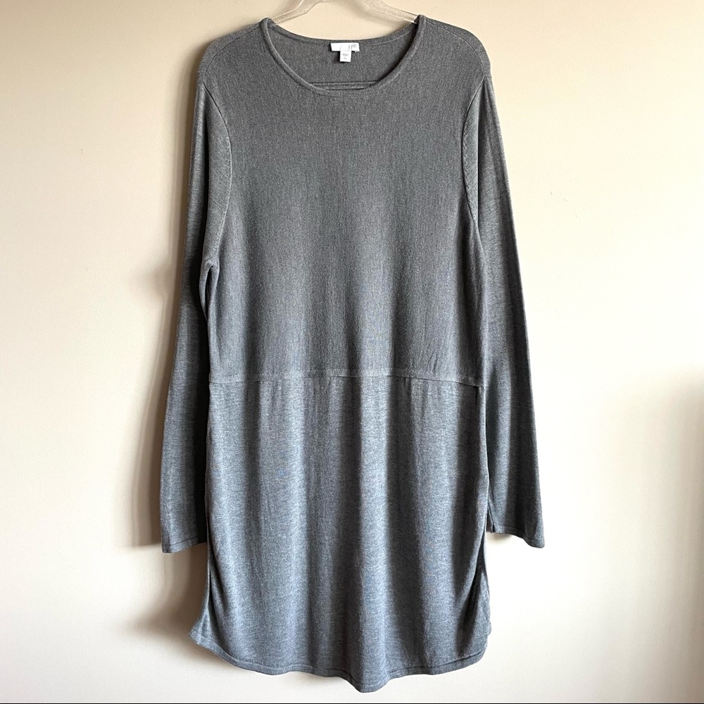 J JILL Tall Sweater Tunic Dress Crew Neck Long Sleeve Gray